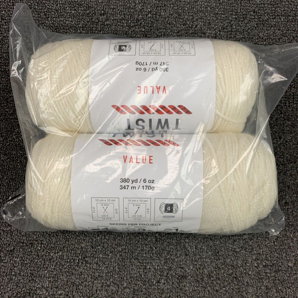 Lot Of 2 BIG TWIST Value Yarn Ivory Acrylic Yarn 380 Yards 6oz.  #4 Worsted